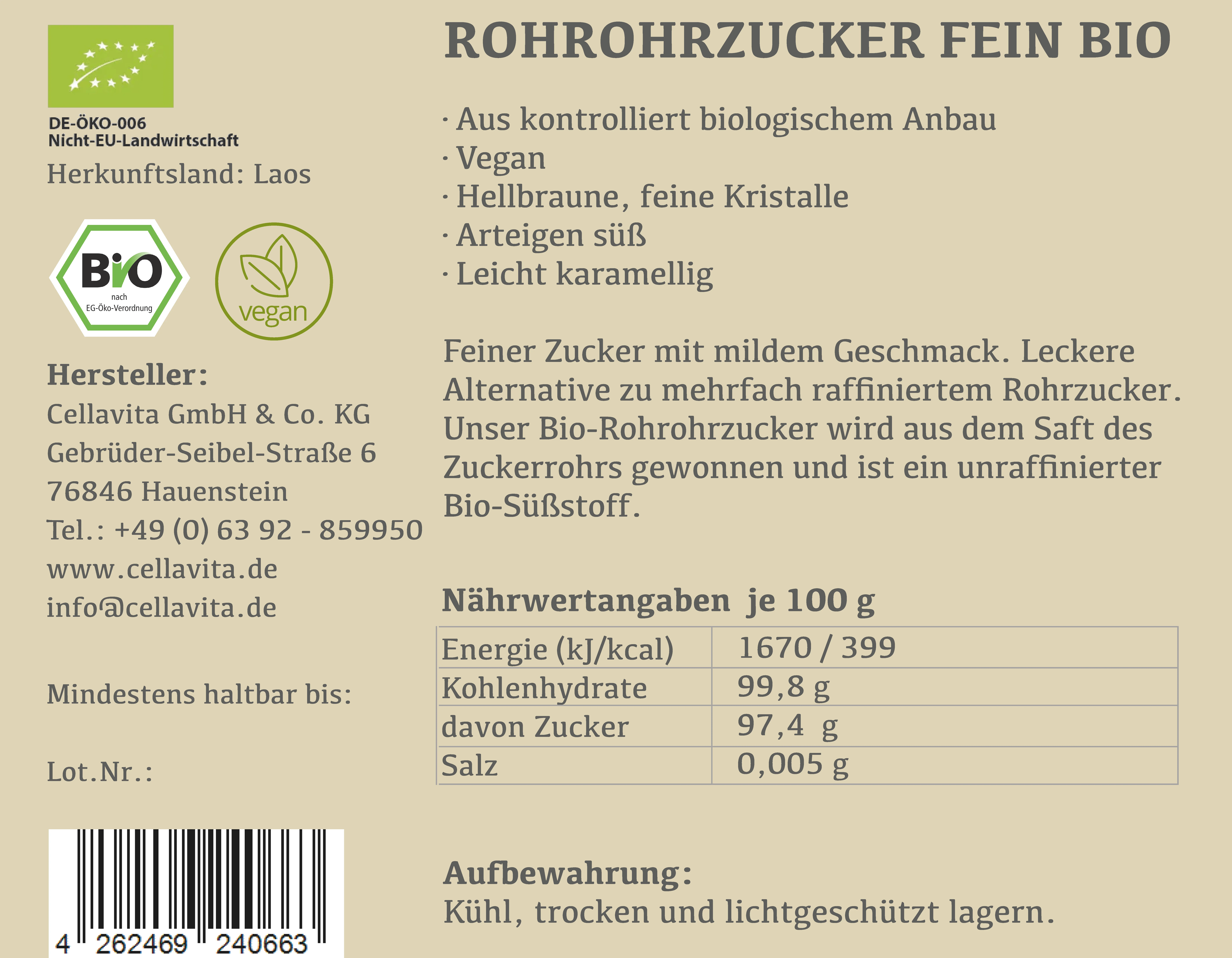 Bio-Rohrohrzucker 1kg
