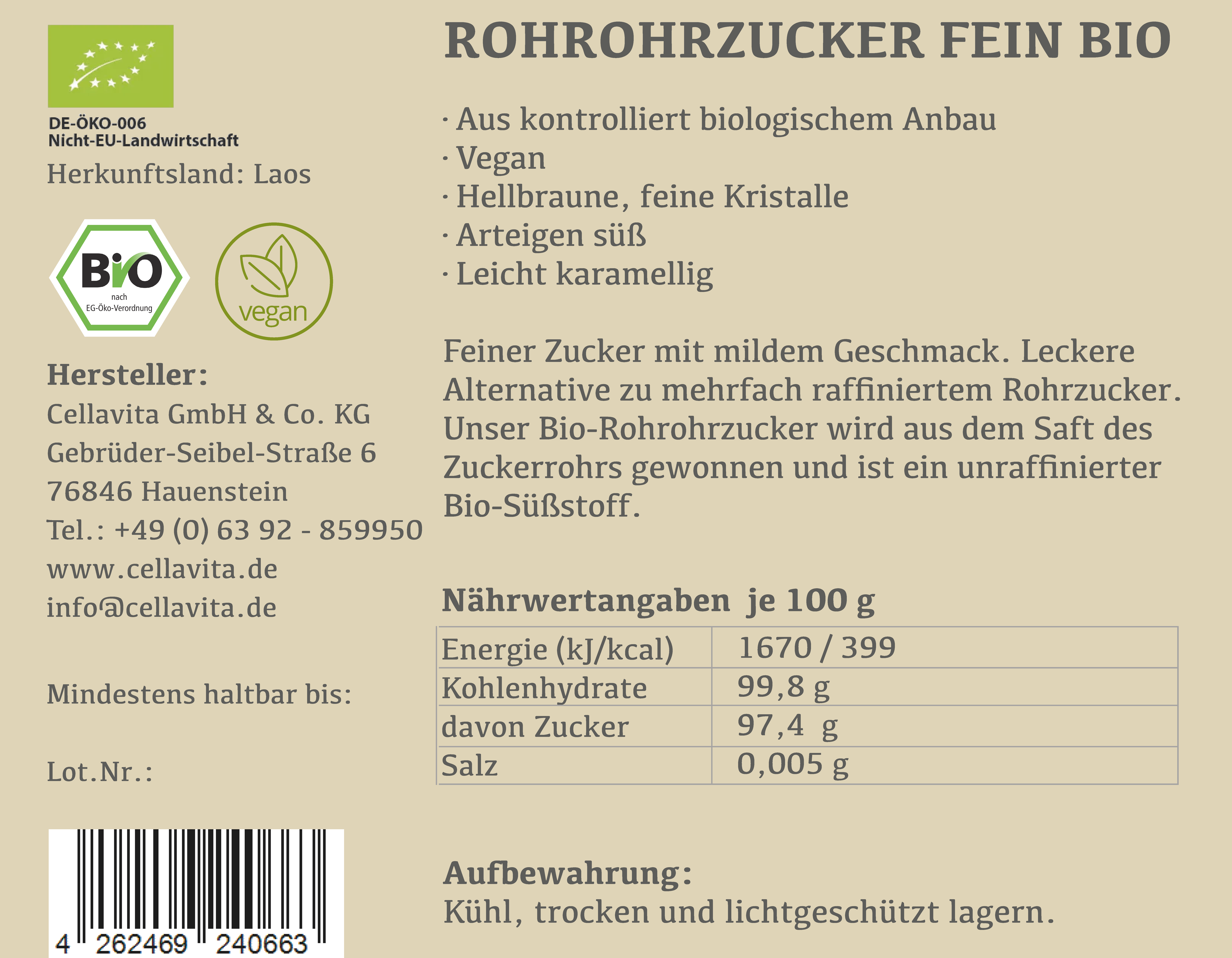 Bio-Rohrohrzucker 1kg
