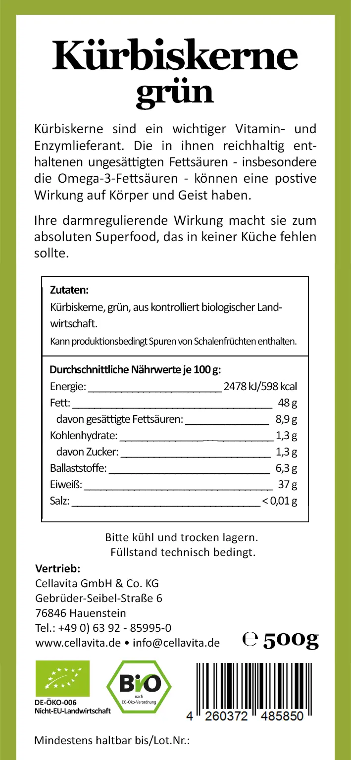 Bio-Kürbiskerne grün 500g