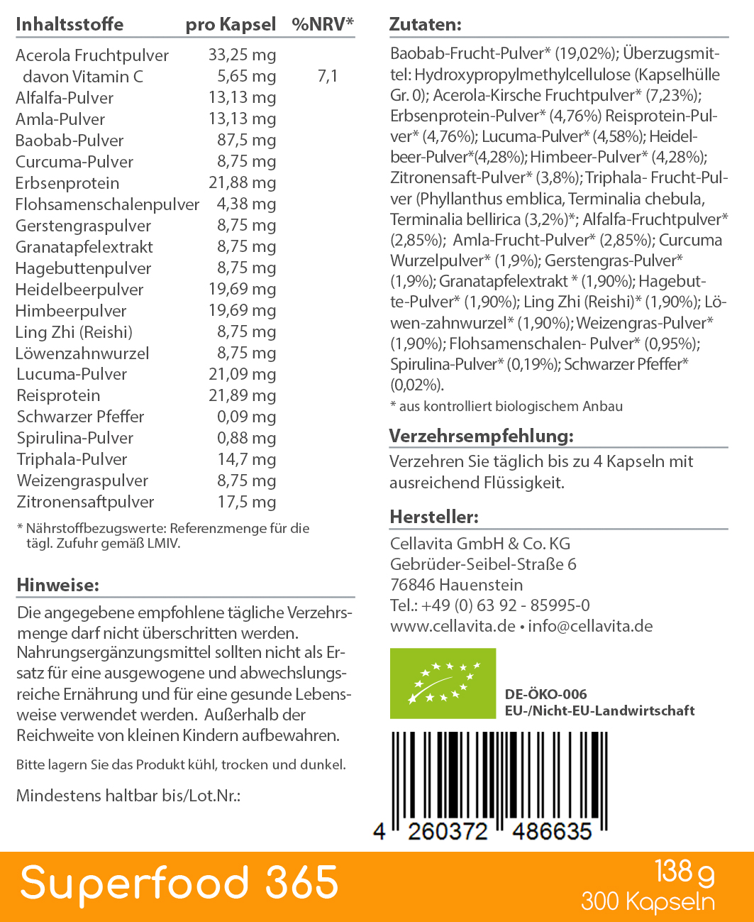 Superfood 365 Bio Kapseln- mit 21 Bio-Superfoods