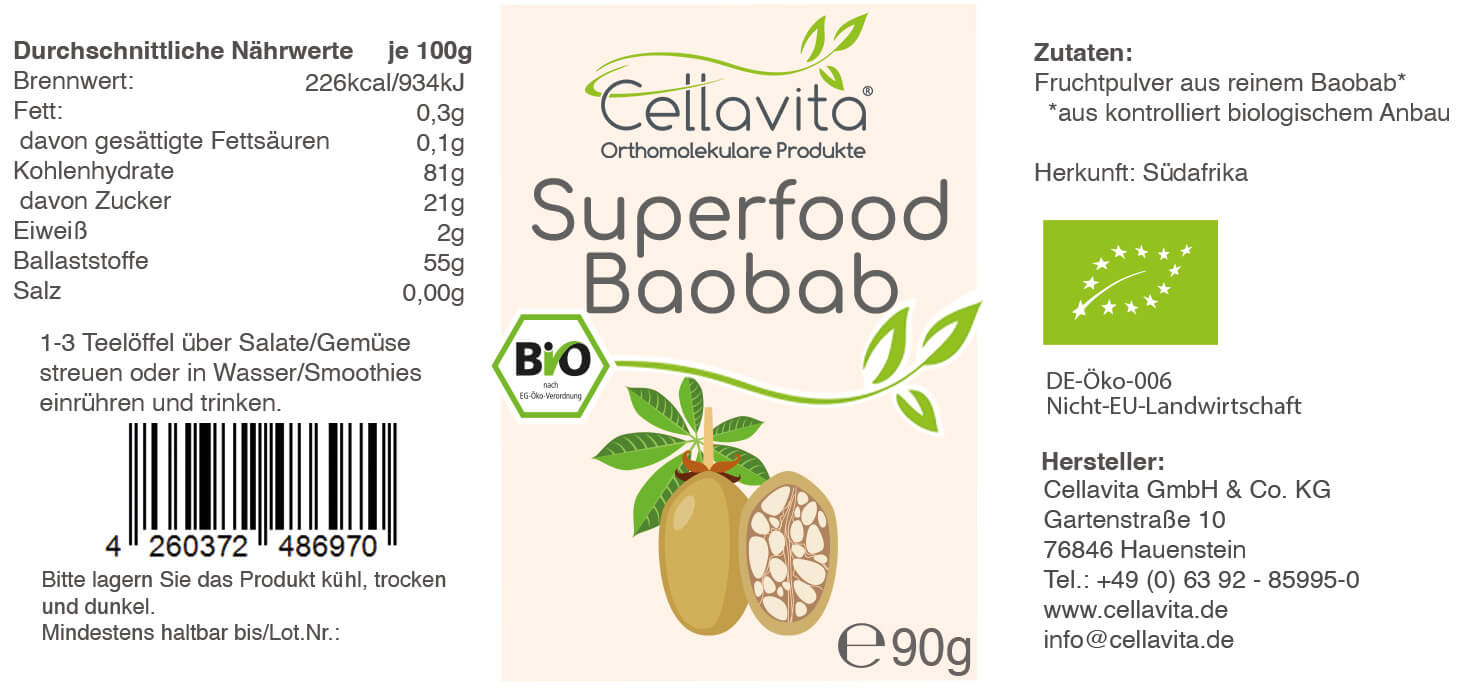 Superfood Baobab bio Pulver 90g im Glas