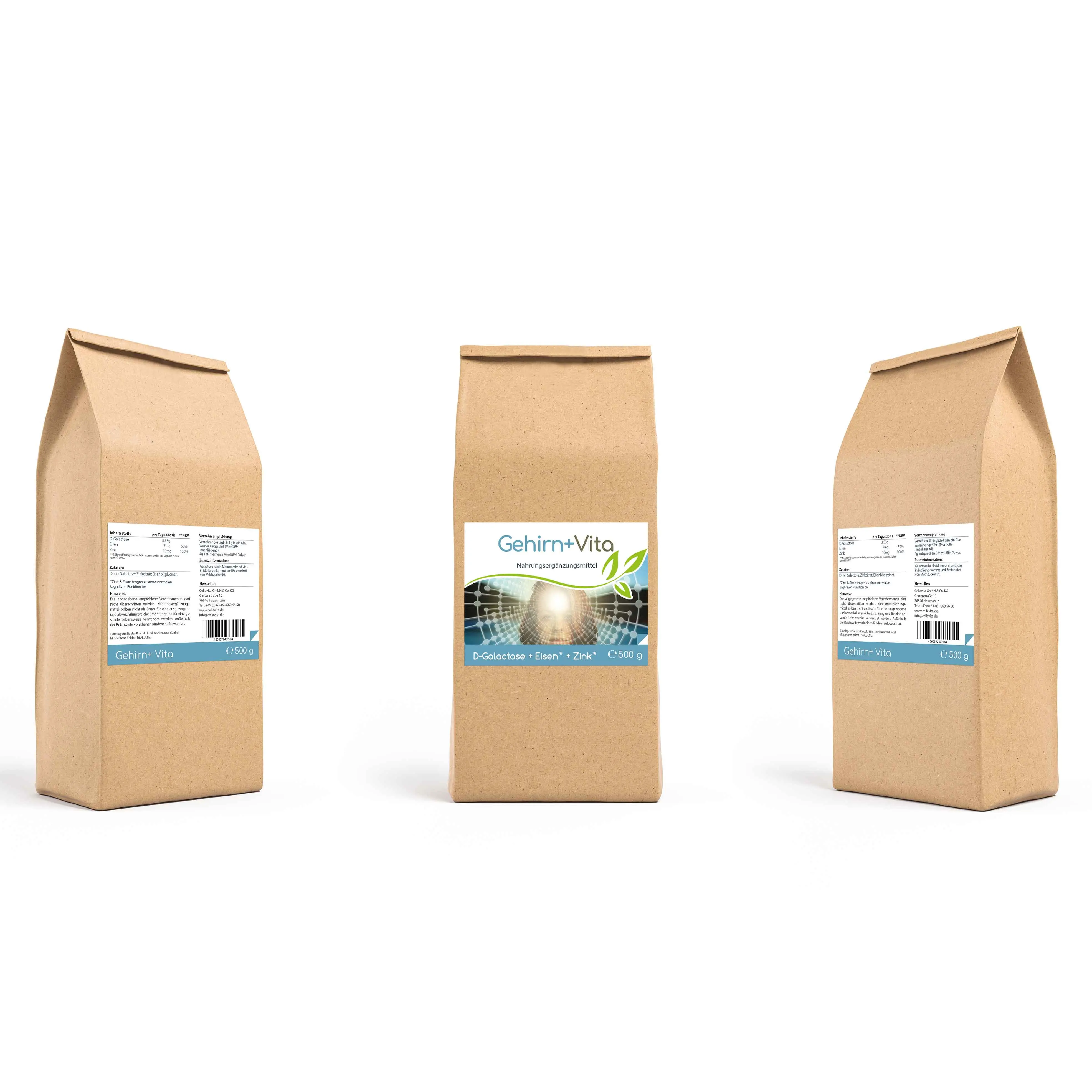Gehirn+ Vita Pulver (mit D-Galactose, Eisen & Zink)