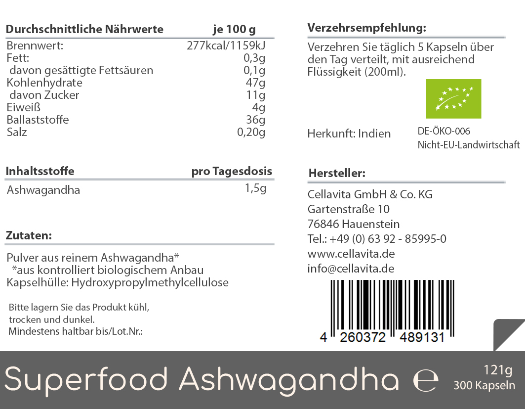 Superfood Ashwagandha bio Kapseln Superfood Ashwagandha bio Kapseln