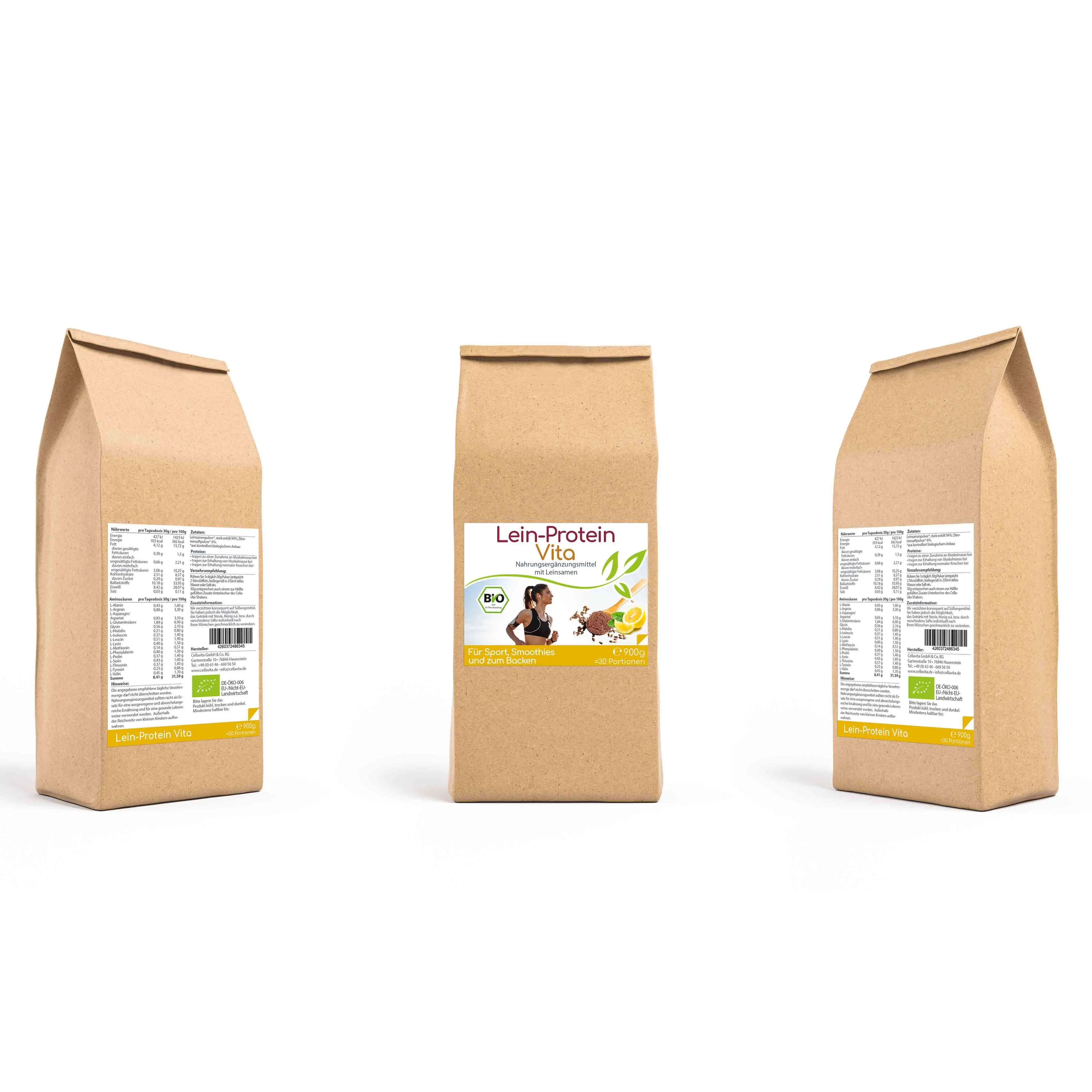 Lein-Protein Vita natürlicher Bio Proteinshake - 30 Portionen - 900g