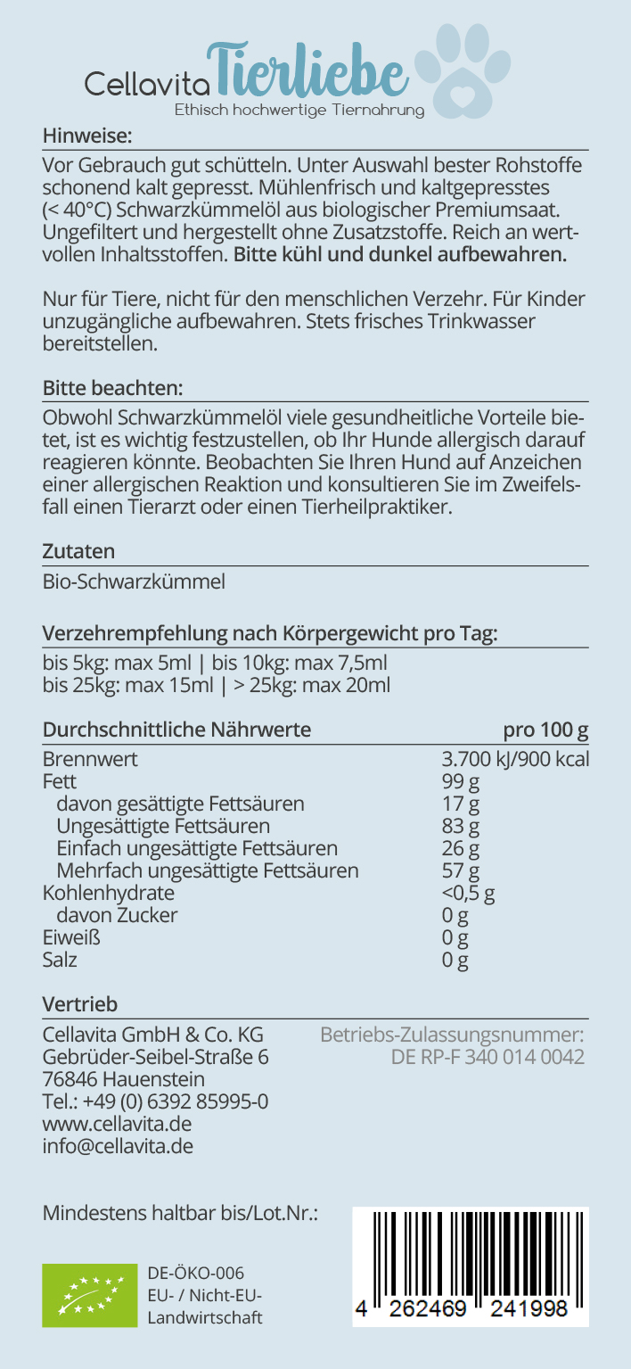Bio-Schwarzkümmelöl Tier