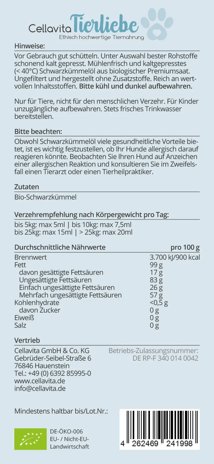 Bio-Schwarzkümmelöl Tier