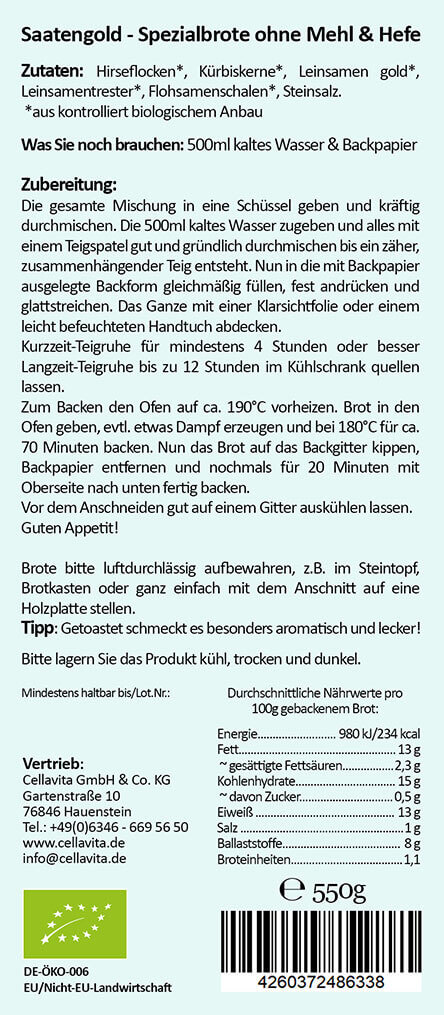 Mehlfreibrot Hirse - Bio Brotbackmischung