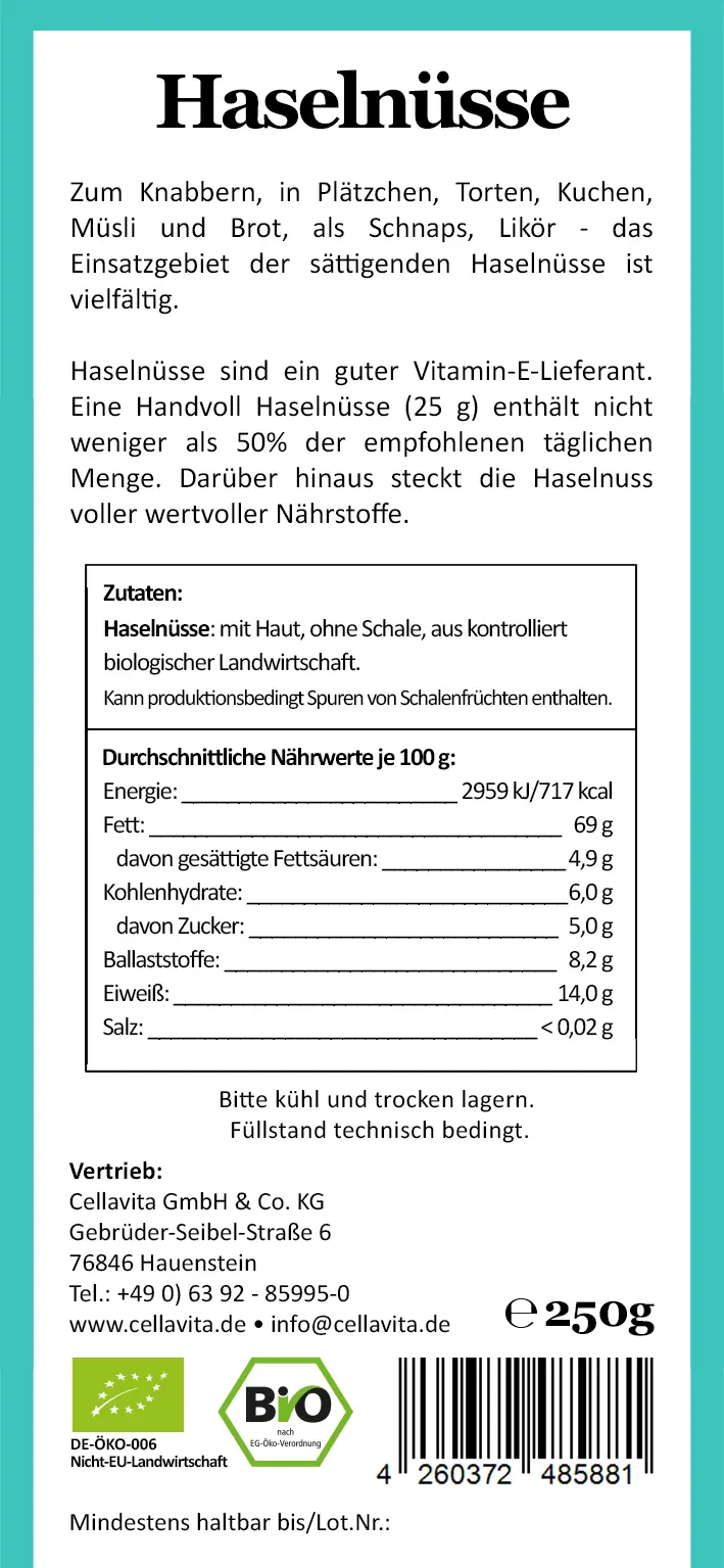 Bio-Haselnüsse 250g