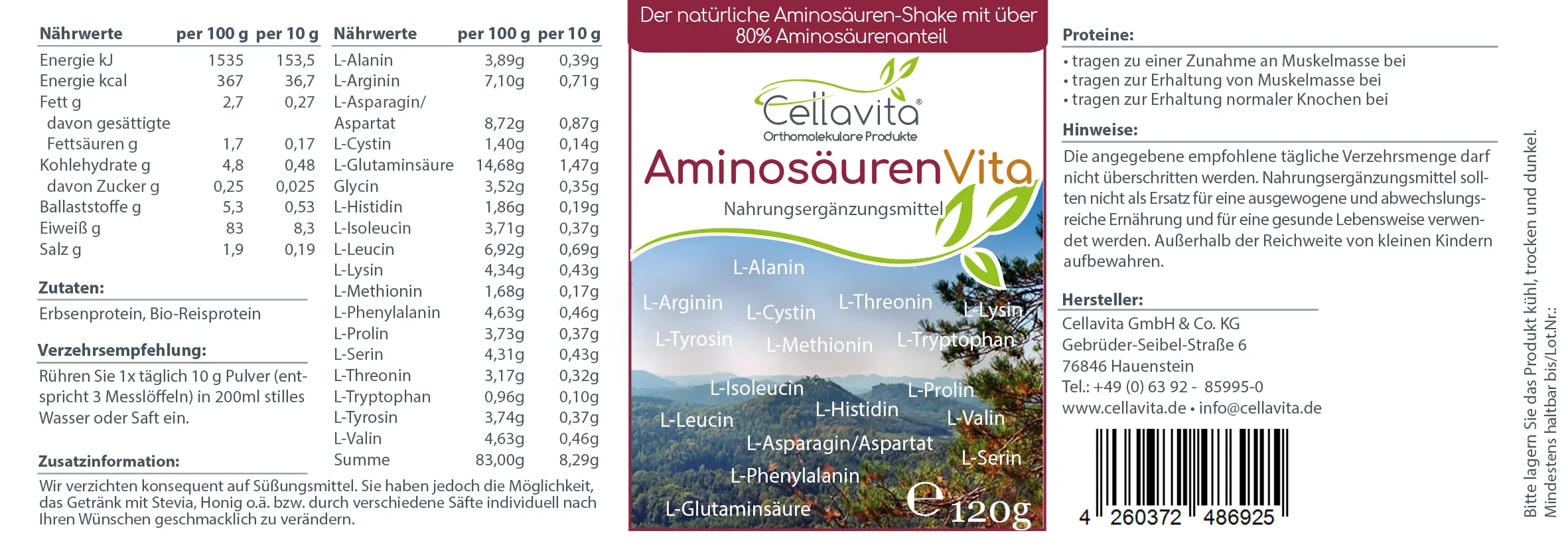 Bio Aminosäuren Vita (natürliche Aminosäuren & Proteine) 