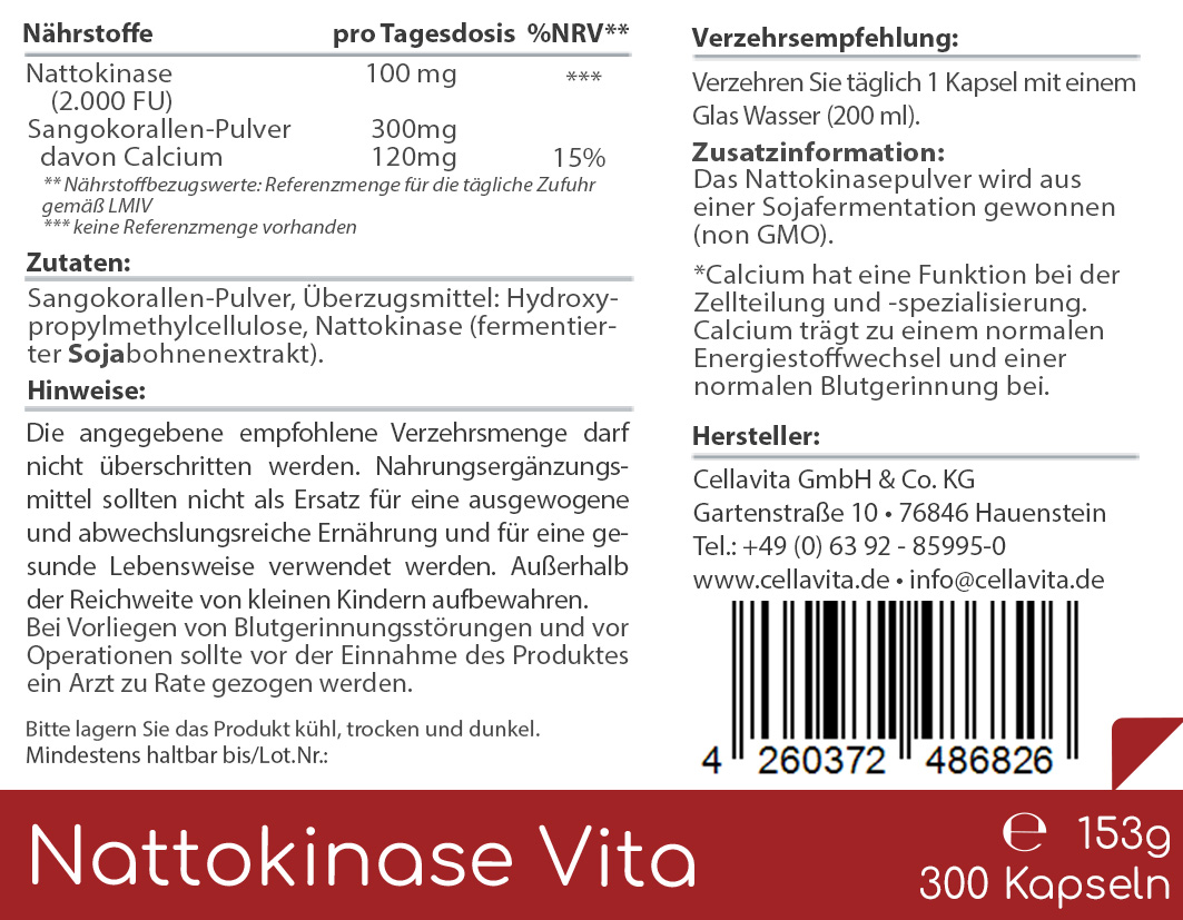 Nattokinase Vita Kapseln (Das Plus für Blut & Zelle) 
