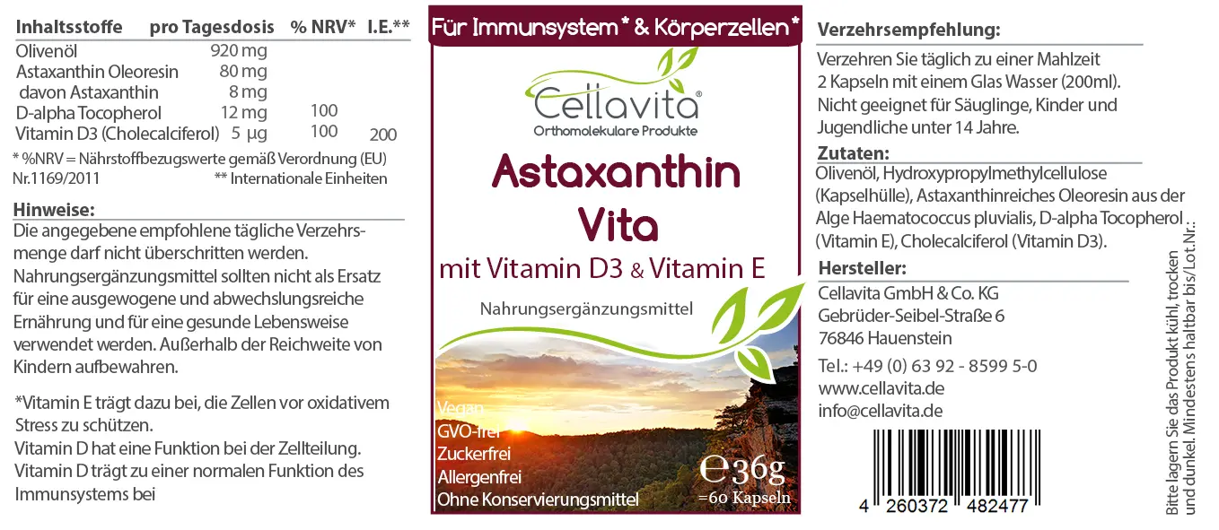 Astaxanthin Vita 60 Kapseln im Glas