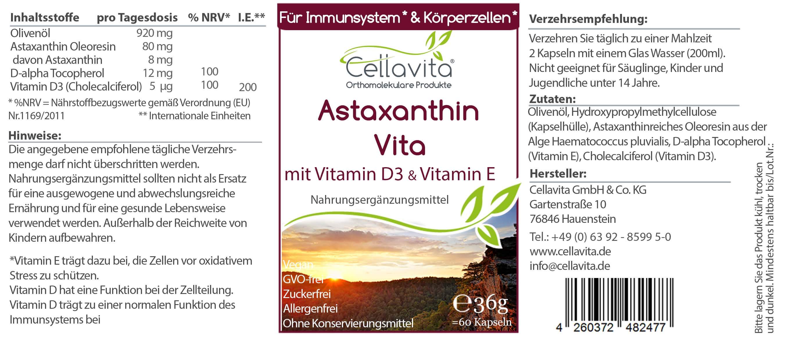 Astaxanthin Vita 60 Kapseln im Glas