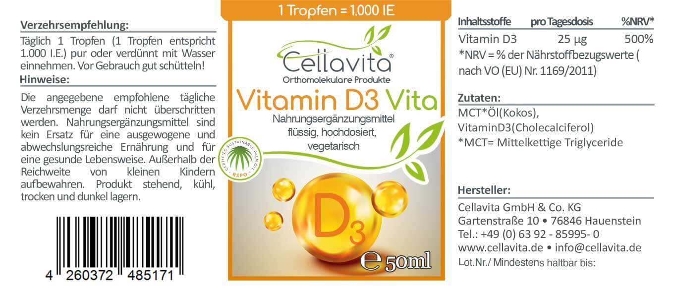 Vitamin D3 Vita 5x 50ml (1 Tropfen = 1.000 IE) hochdosiert Vorteilspaket
