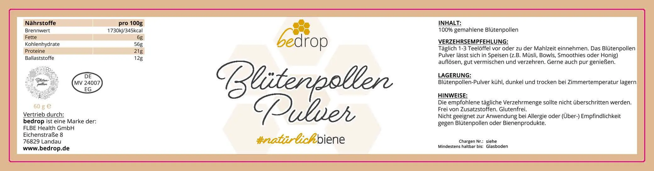 Blütenpollenpulver (Blütenpollen Pulver gemahlen) 60g