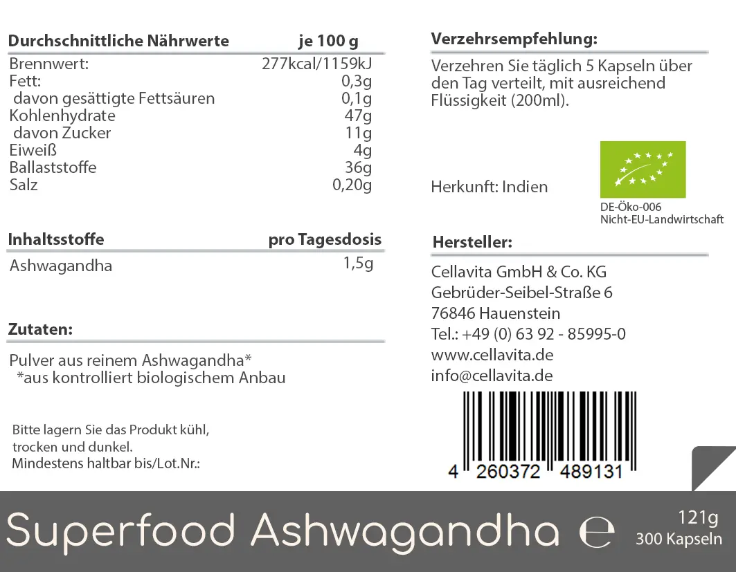 Superfood Ashwagandha bio Kapseln