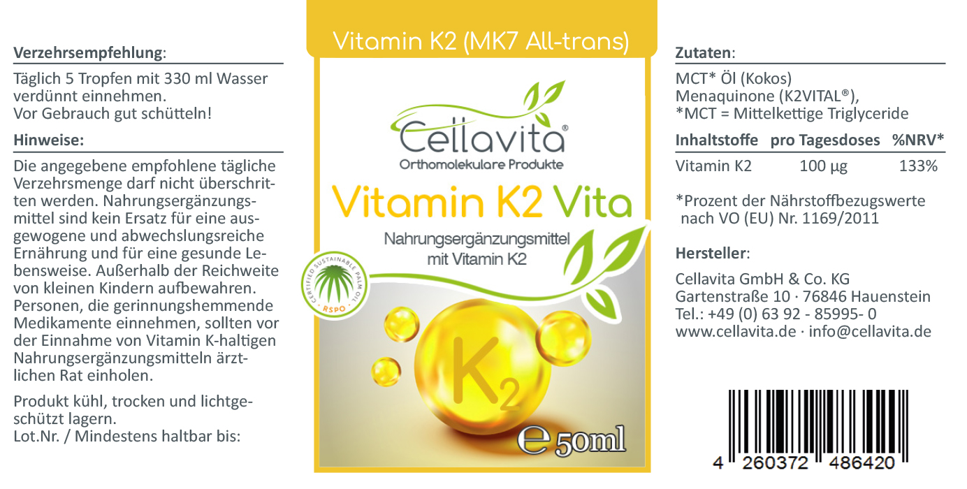 Vitamin K2 100µg pro TD MK7 all trans vegan 1750 Tropfen 50ml