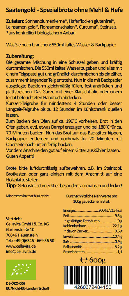 Mehlfreibrot Hanf & Lein / Curcuma / Ur-Dinkel Vollkorn Bio Brotbackmischung 3er Set