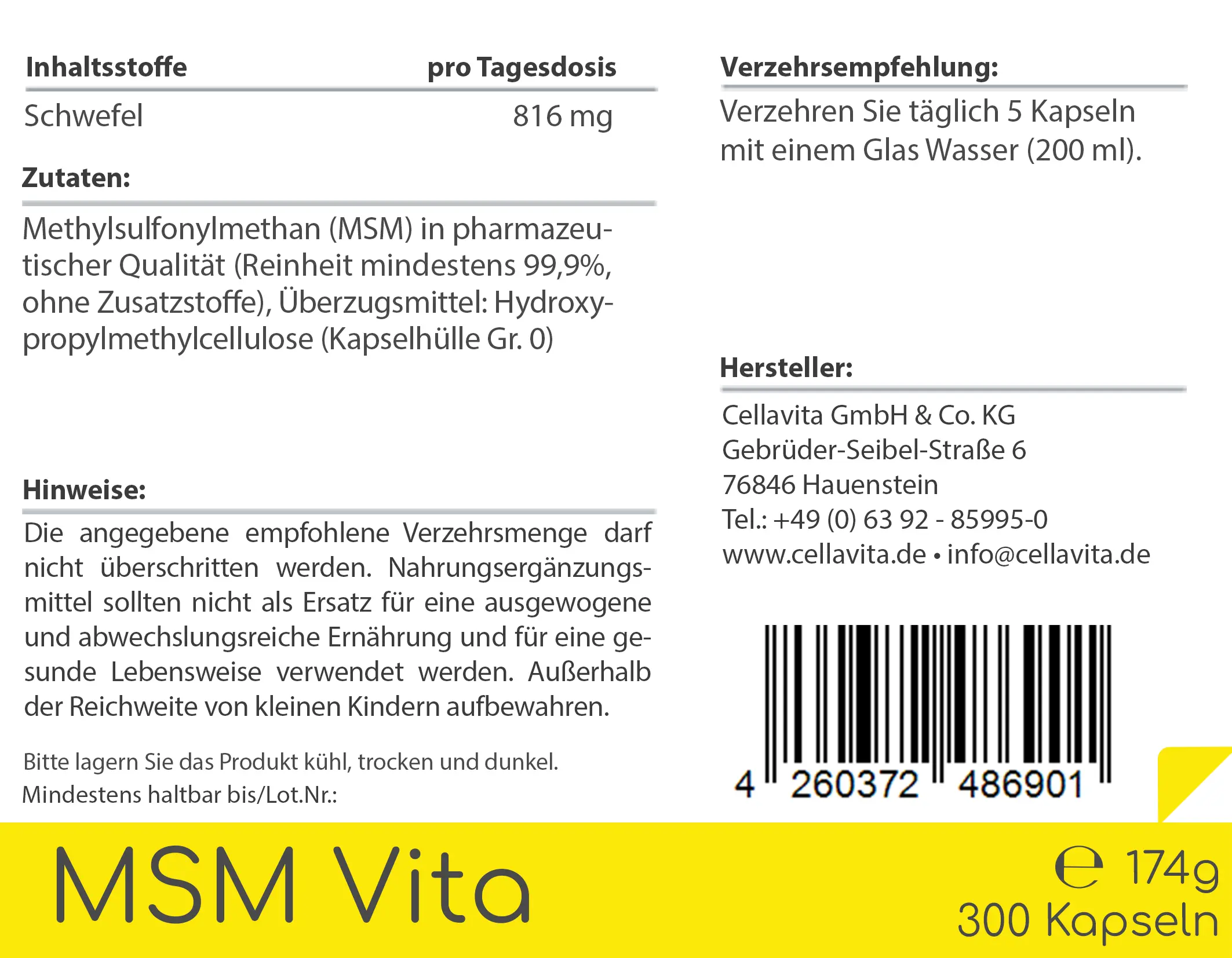 MSM - Organischer Schwefel  Kapseln 