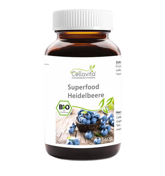 Superfood Heidelbeere bio Pulver 140g im Glas