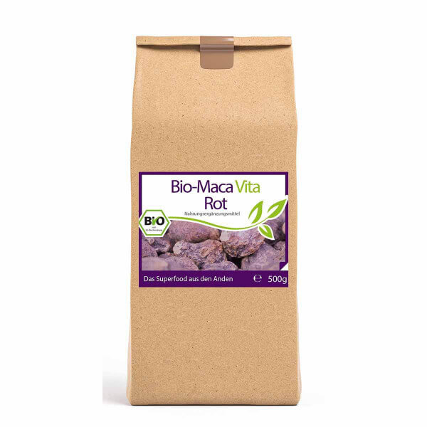 Bio-Maca Vita rot (3,5 Monatsvorrat) - 500 g Pulver im Vorratsbeutel