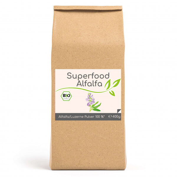 Superfood Alfalfa bio Pulver 400g im Vorratsbeutel
