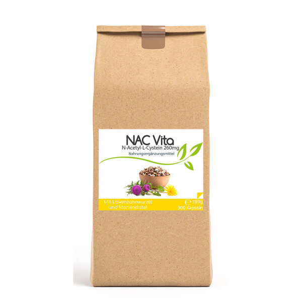 NAC Vita - 260 mg - N-Acetyl-L-Cystein aus natürlicher Fermentation - 300 Kapseln Vorratsbeutel