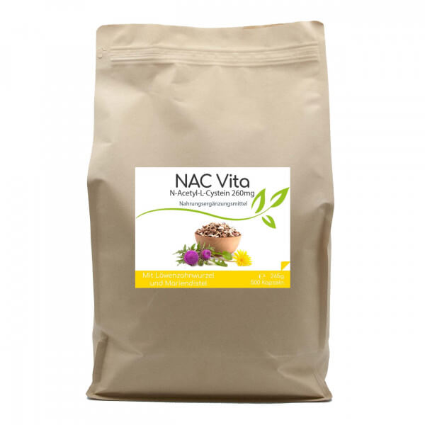 NAC Vita - 260 mg - N-Acetyl-L-Cystein aus natürlicher Fermentation - 500 Kapseln Vorratsbeutel