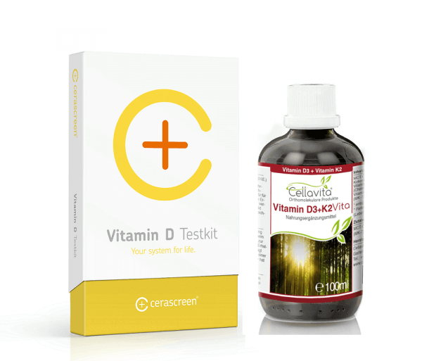 Vitamin D Test Set plus 100ml Vitamin D3 mit K2 - schnell und bequem zu Hause durchführen