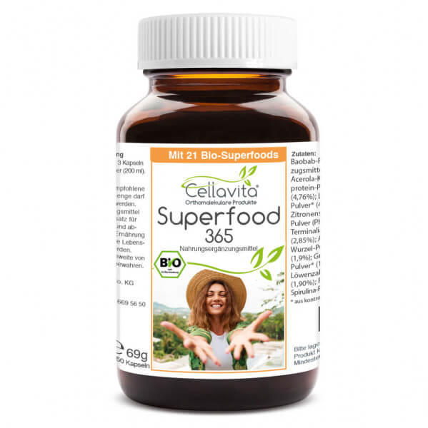 Superfood 365 Bio "Neue Rezeptur" - mit 21 Bio-Superfoods - 150 Kapseln