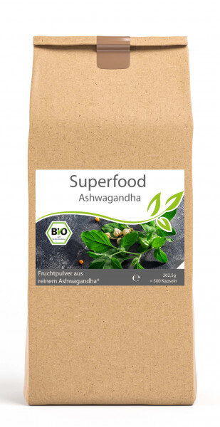 Superfood Ashwaghandha bio 500 Kapseln Vorratsbeutel