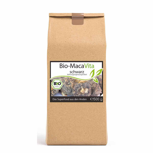 Bio-Maca Vita schwarz (3,5 Monatsvorrat) - 500 g Pulver im Vorratsbeutel