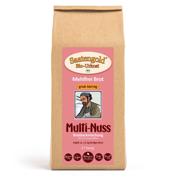 Mehlfreibrot Multi-Nuss -grob körnig- Bio Brotbackmischung 600g